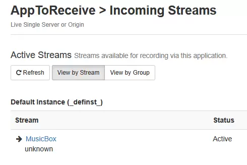AppToReceive 어플리케이션에서 접미사 없이 MusicBox 이름으로 수신되는 복제 스트림