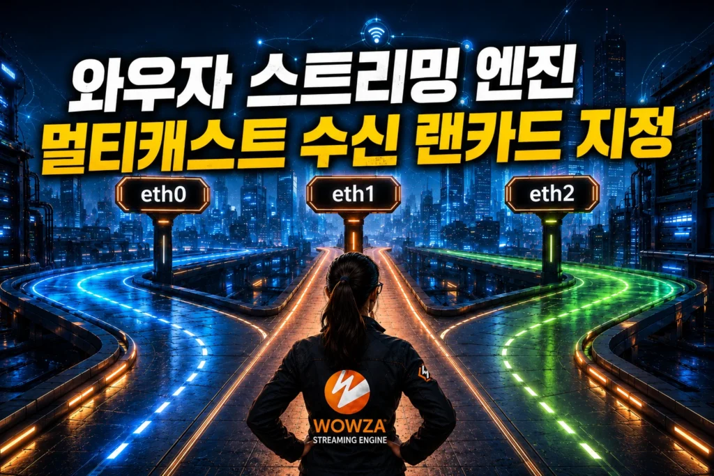 와우자 스트리밍 엔진의 멀티캐스트 수신 랜카드 지정 방법을 묘사한 가로형 섬네일 이미지