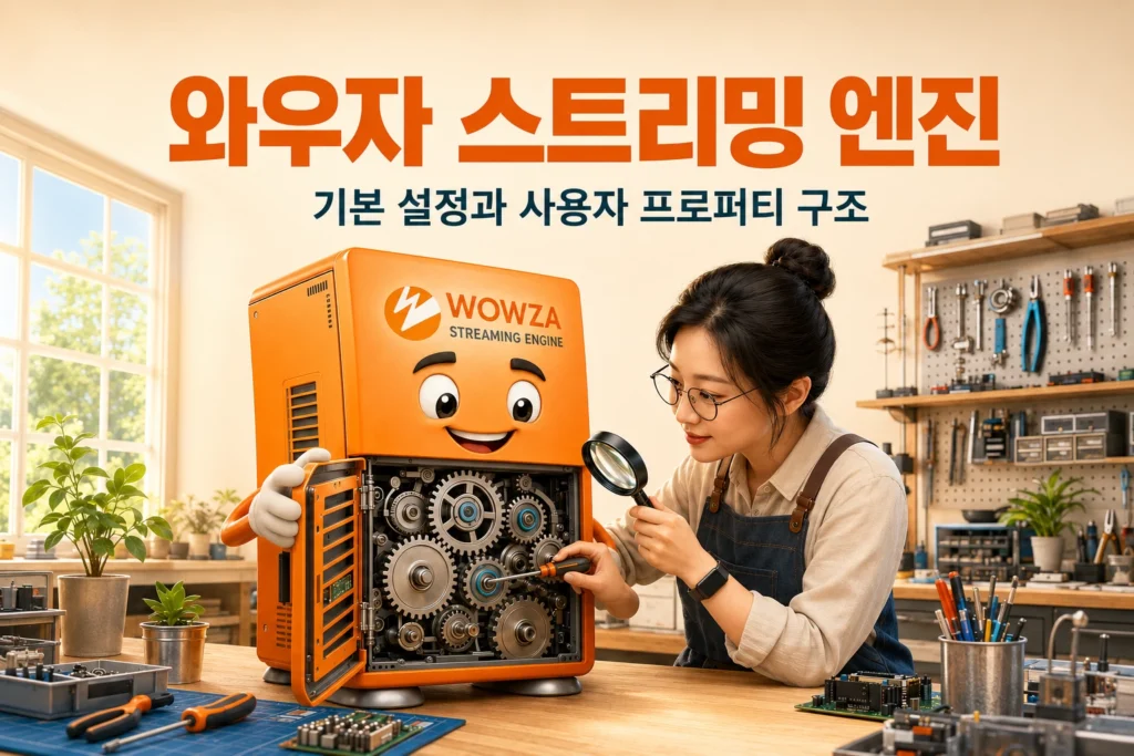 와우자 스트리밍 엔진의 내부 설정을 자세히 살펴보고 있는 엔지니어를 묘사한 가로 섬네일