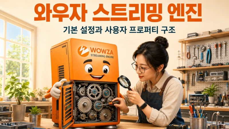 와우자 스트리밍 엔진의 내부 설정을 자세히 살펴보고 있는 엔지니어를 묘사한 가로 섬네일