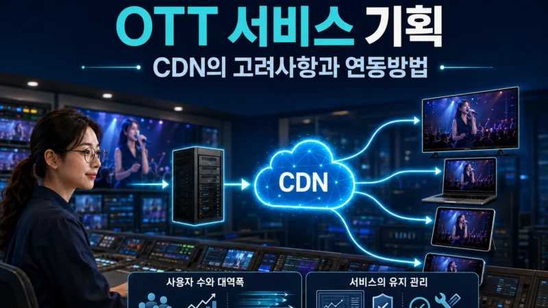 라이브 스트림이 원본 서버에서 CDN으로 전달된 뒤 여러 사용자 단말로 분산되는 구조를 표현한 가로형 섬네일