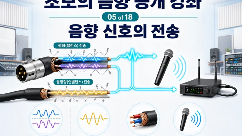 음향 신호의 유선 및 무선 전송로와 평형, 불평형 신호, 케이블에 대해 설명하는 음향 공개 강좌 가로 섬네일 이미지