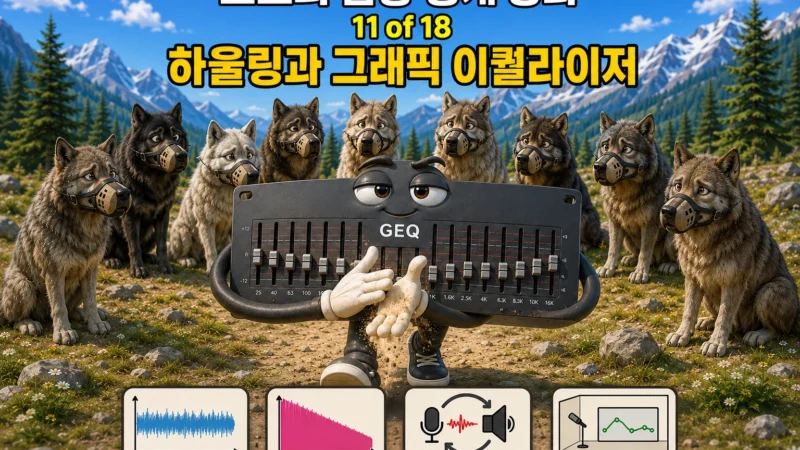 그래픽 이퀄라이저를 이용해 하울링 현상을 억제하는 것을 묘사한 가로 섬네일 이미지
