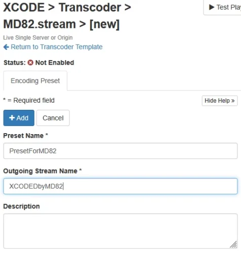 PresetForMD82 프리셋과 XCODEDbyMD82 출력 스트림 이름 설정