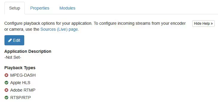 Screen for enabling Apple HLS in Wowza