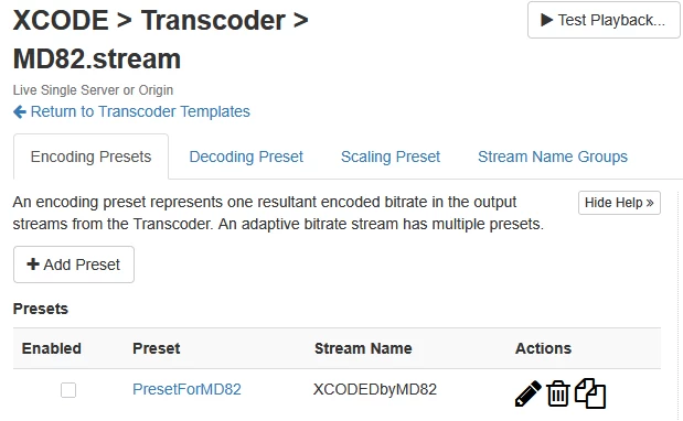 MD82.stream 템플릿에 추가된 비활성 상태의 PresetForMD82 프리셋