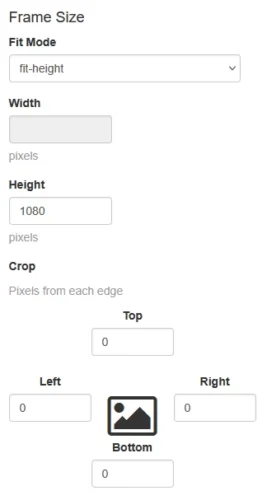 와우자 트랜스코더의 Fit Mode, Width, Height 및 Crop 설정 화면