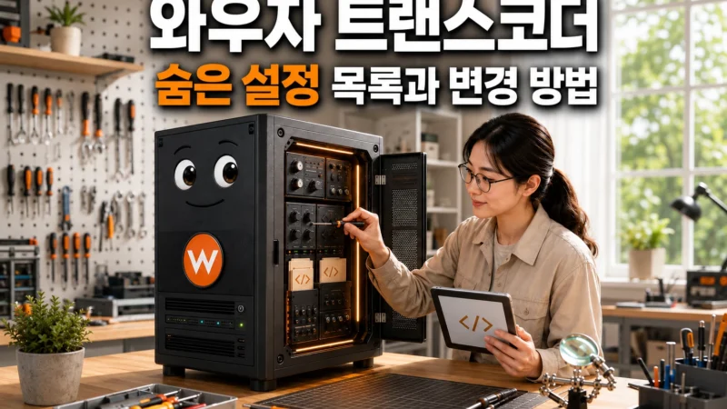 와우자 스트리밍 엔진 트랜스코더의 숨겨진 옵션을 조정하는 엔지니어를 묘사한 가로 섬네일