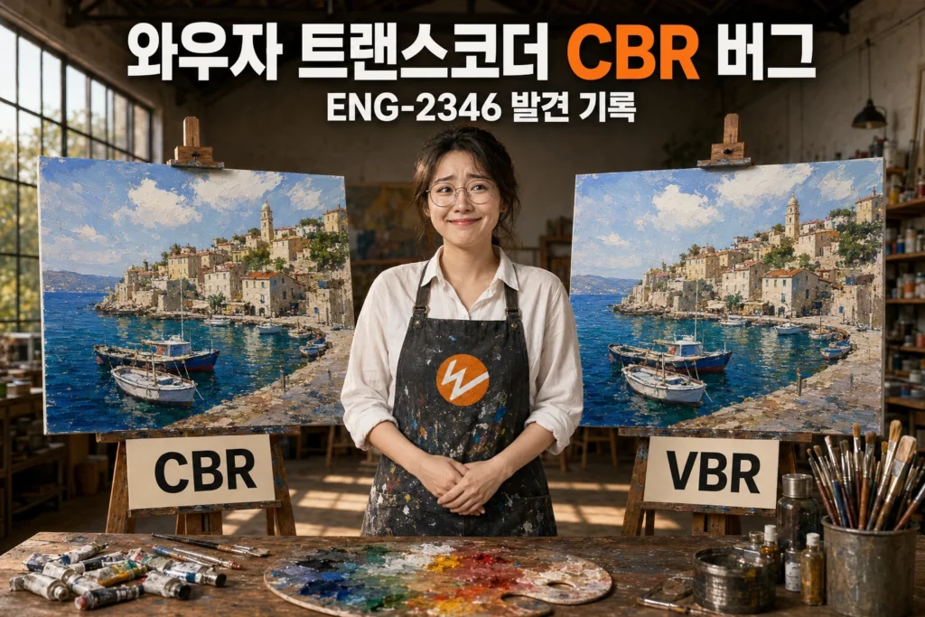 와우자 스트리밍 엔진 트랜스코더의 CBR 버그로 인해 CBR과 VBR 출력이 동일한 것을 묘사한 가로 섬네일