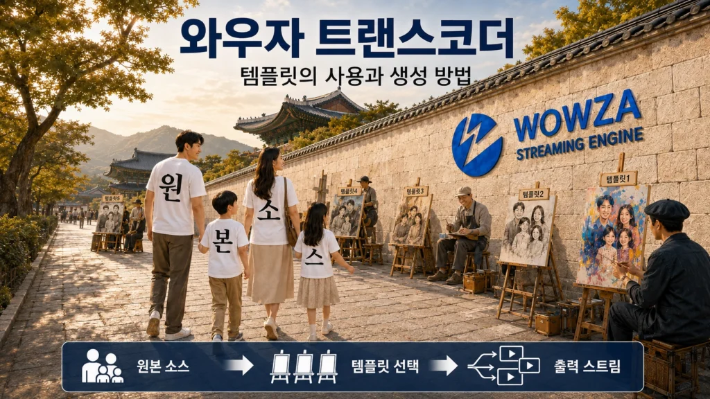 와우자 스트리밍 엔진 트랜스코더에서 템플릿을 이용한 원본소스 스트림 프로필 변경을 묘사한 가로 섬네일