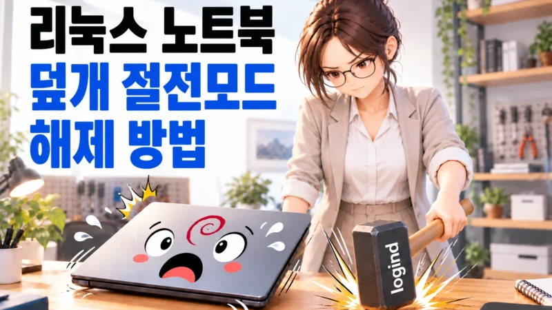 덮개를 덮은 상태로 절전 모드 진입한 데비안 리눅스 노트북을 logind를 이용해 깨우는 엔지니어를 묘사한 섬네일 이미지