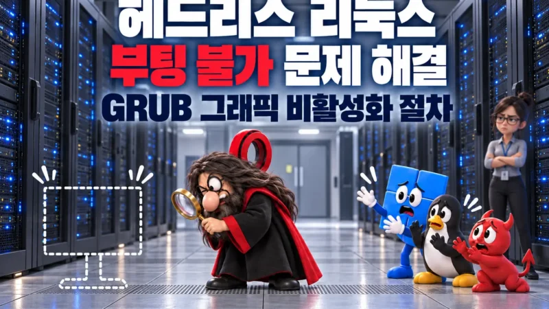 모니터 EDID 정보를 찾느라 부팅을 진행하지 못하는 GRUB과 부팅 순서를 기다리는 리눅스, 윈도우, BSD를 묘사한 가로 섬네일 이미지