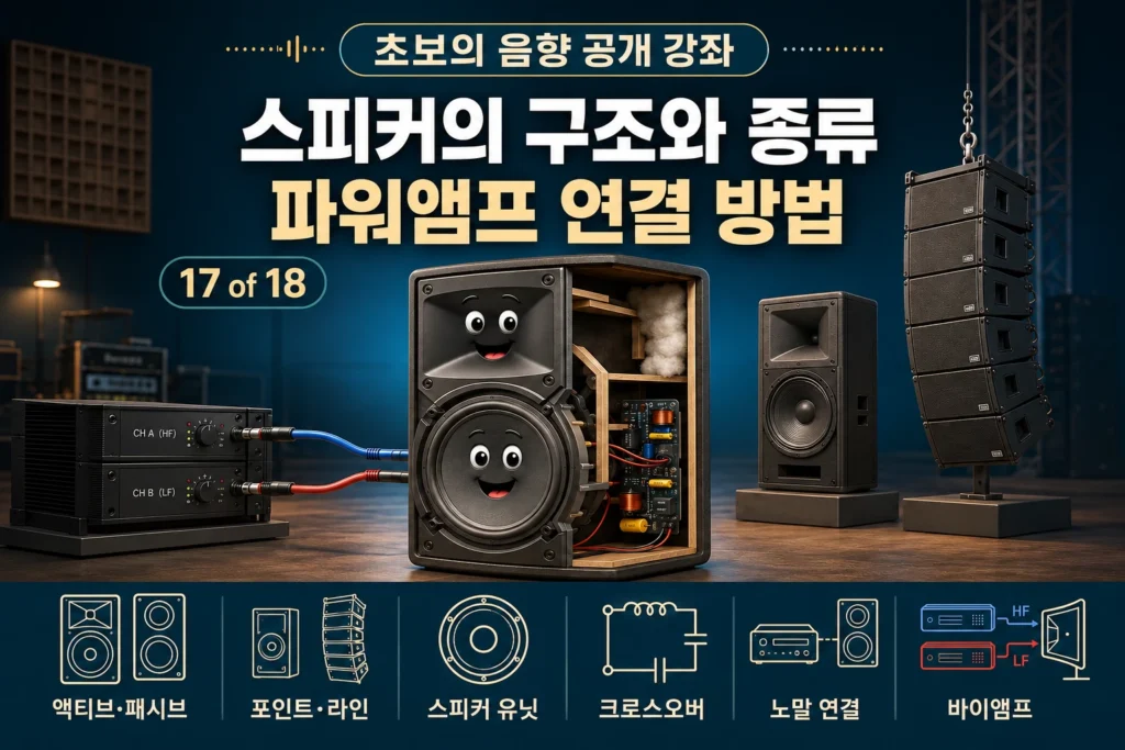 초보의 음향 공개 강좌 17강, 스피커의 구조와 종류 및 파워앰프 연결 방법 가로 섬네일