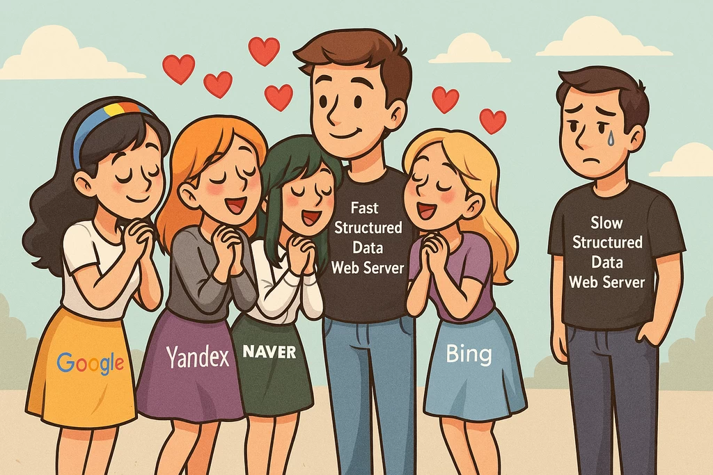검색엔진들이 빠른 웹 서버에 모여있다.