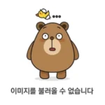 카카오 곰 캐릭터와 함께 '이미지를 불러올 수 없습니다'라는 문구가 표시된 티스토리 이미지