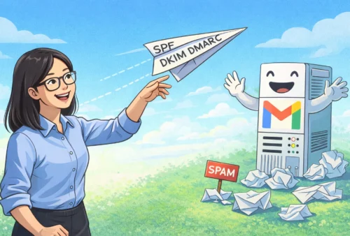 SPF, DKIM, DMARC 인증을 거친 메시지를 GMAIL서버가 반기는 형상 이미지
