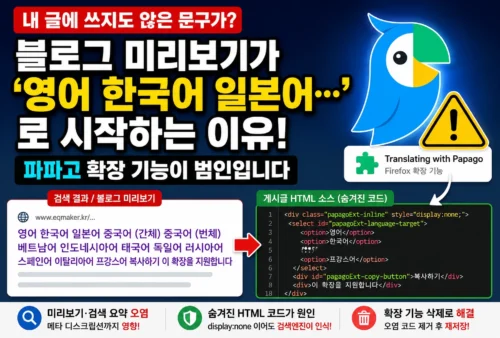 파파고 확장기능이 숨겨진 텍스트를 삽입해 메타 디스크립션을 오염시킬 수 있다는 인포그래픽