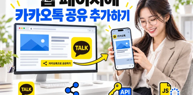 PC의 게시글을 스마트폰 카카오톡으로 공유하고 기뻐하는 여성